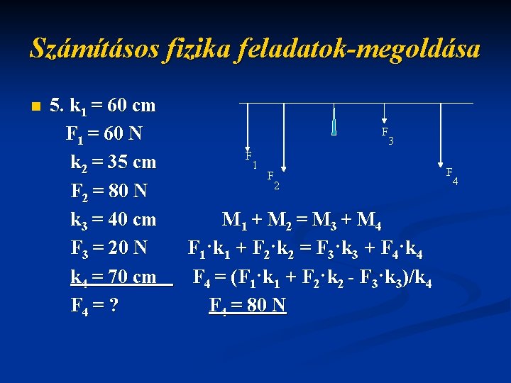 Számításos fizika feladatok-megoldása n 5. k 1 = 60 cm F 1 = 60