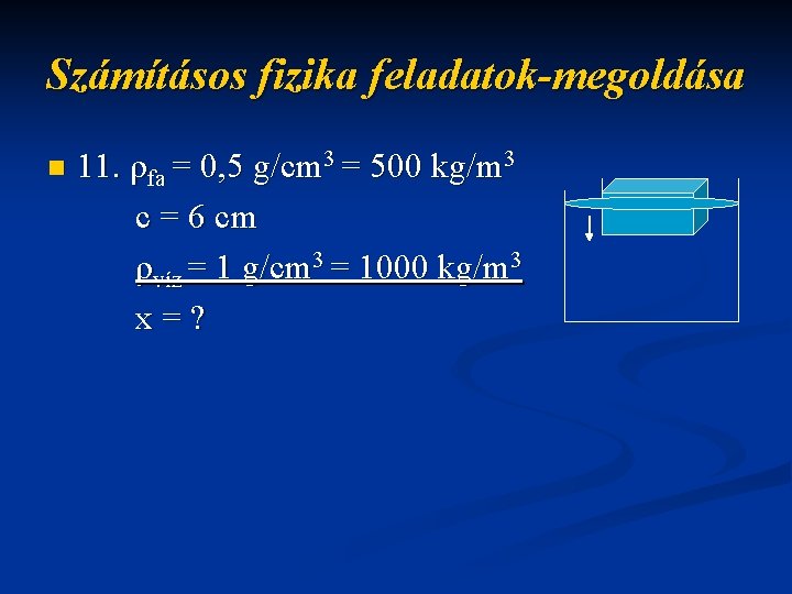 Számításos fizika feladatok-megoldása n 11. ρfa = 0, 5 g/cm 3 = 500 kg/m