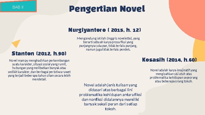 BAB II Pengertian Novel Nurgiyantoro ( 2015, h. 12) Mengandung istilah (Inggris novelette), yang