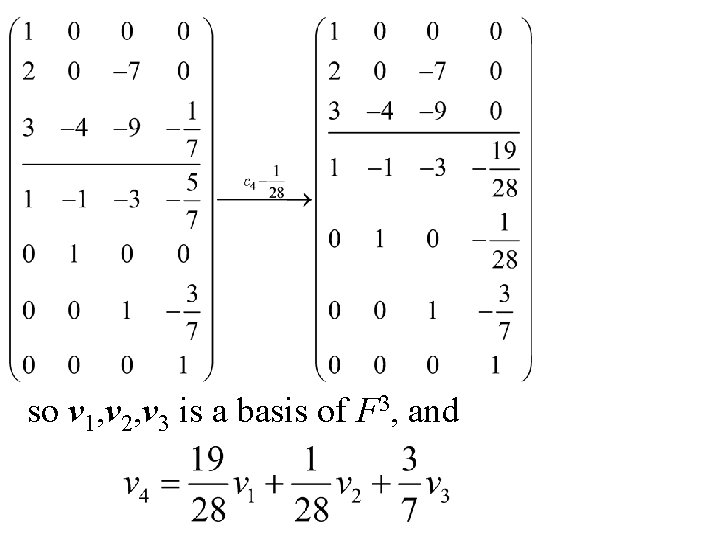 so v 1, v 2, v 3 is a basis of F 3, and