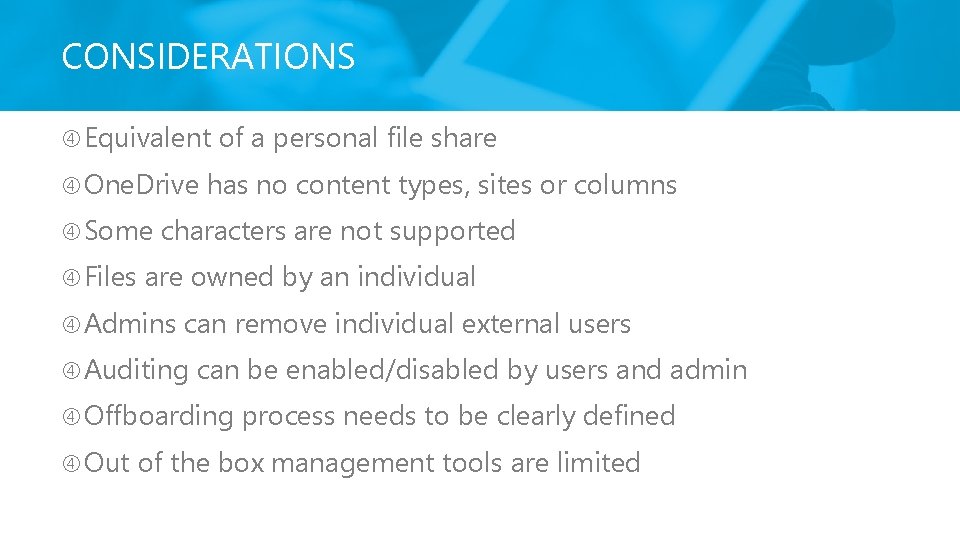 CONSIDERATIONS Equivalent One. Drive Some Files of a personal file share has no content