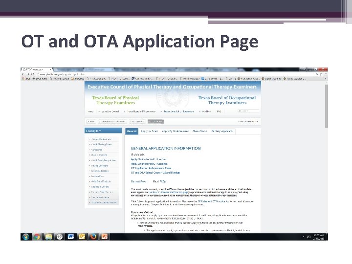 OT and OTA Application Page 