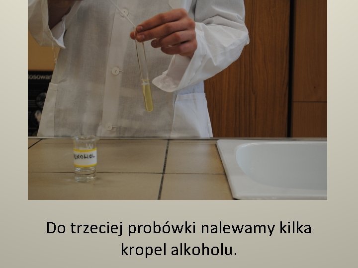 Do trzeciej probówki nalewamy kilka kropel alkoholu. 