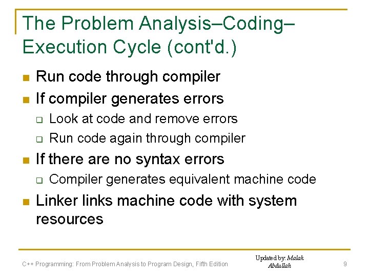 The Problem Analysis–Coding– Execution Cycle (cont'd. ) n n Run code through compiler If The Problem Analysis–Coding– Execution Cycle (cont'd. ) n n Run code through compiler If