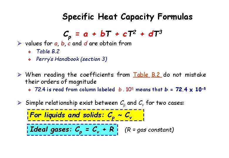 Specific Heat Capacity Formulas Cp = a + b. T + c. T 2