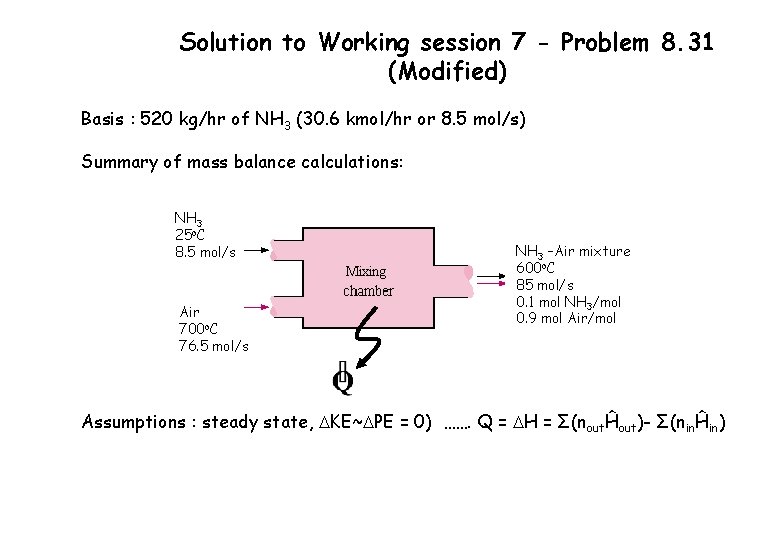 Solution to Working session 7 - Problem 8. 31 (Modified) Basis : 520 kg/hr
