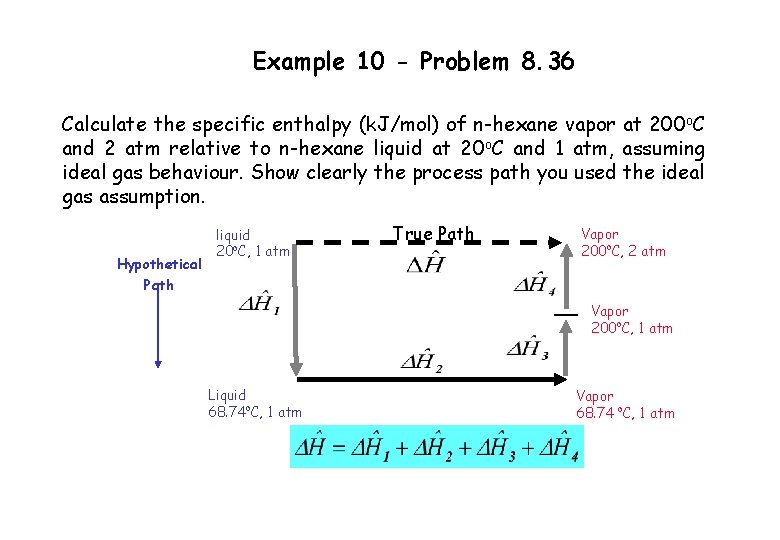 Example 10 - Problem 8. 36 Calculate the specific enthalpy (k. J/mol) of n-hexane