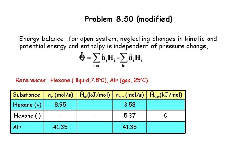 Problem 8. 50 (modified) Energy balance for open system, neglecting changes in kinetic and
