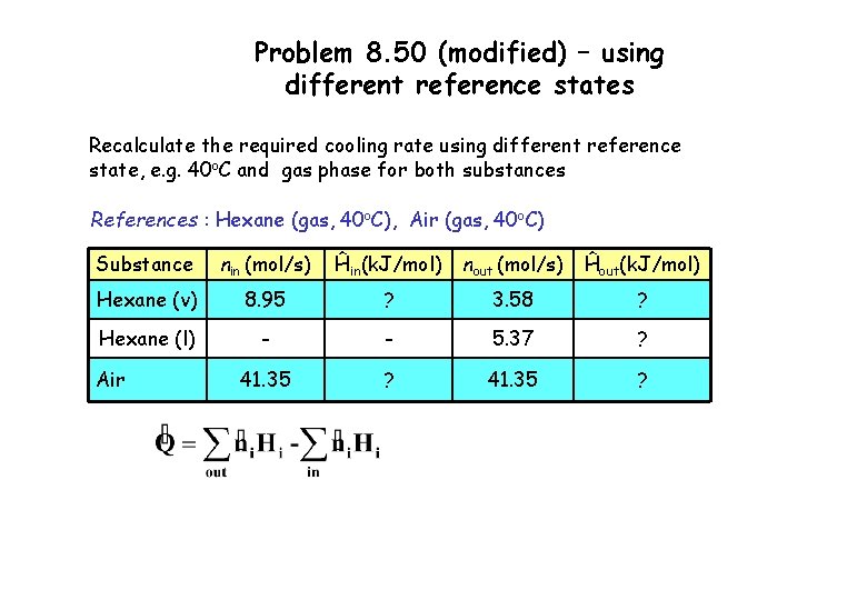 Problem 8. 50 (modified) – using different reference states Recalculate the required cooling rate