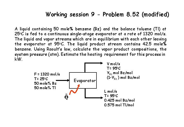 Working session 9 - Problem 8. 52 (modified) A liquid containing 50 mole% benzene