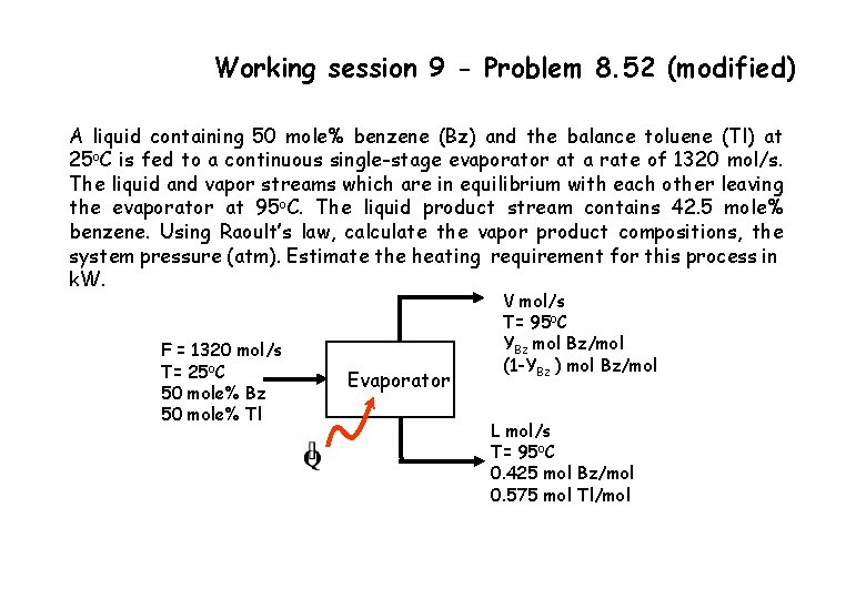 Working session 9 - Problem 8. 52 (modified) A liquid containing 50 mole% benzene