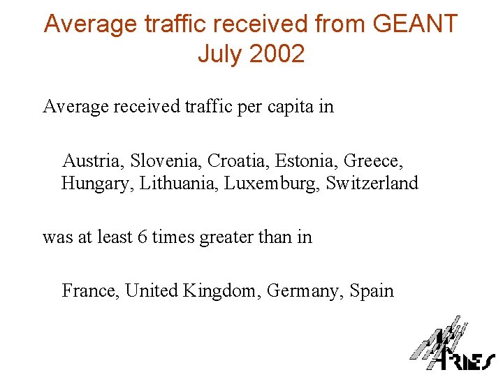 Average traffic received from GEANT July 2002 Average received traffic per capita in Austria,