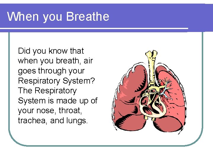 When you Breathe Did you know that when you breath, air goes through your