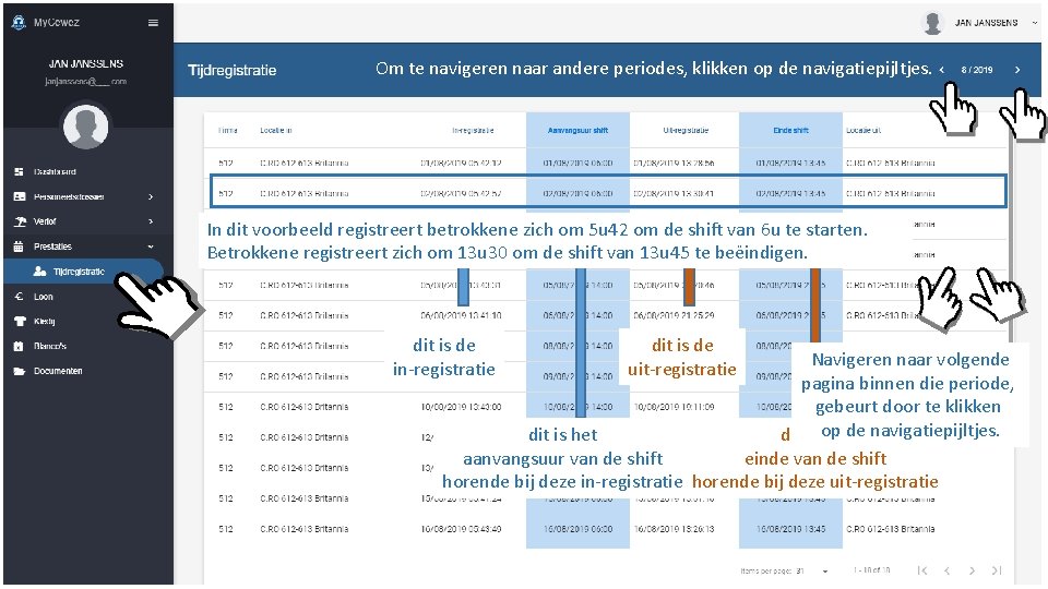 Om te navigeren naar andere periodes, klikken op de navigatiepijltjes. In dit voorbeeld registreert