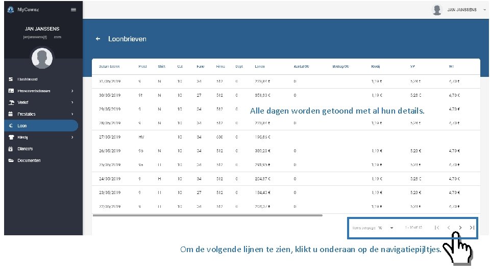 Alle dagen worden getoond met al hun details. Om de volgende lijnen te zien,