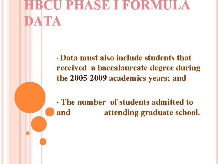 HBCU PHASE I FORMULA DATA Data must also include students that received a baccalaureate