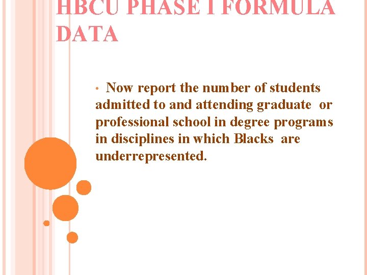 HBCU PHASE I FORMULA DATA Now report the number of students admitted to and