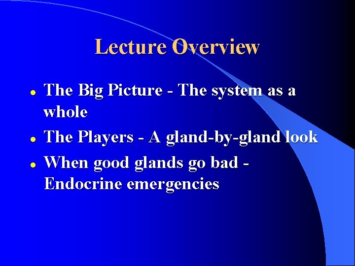 Lecture Overview l l l The Big Picture - The system as a whole