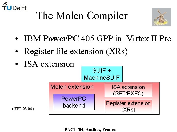 The Molen Compiler • IBM Power. PC 405 GPP in Virtex II Pro •