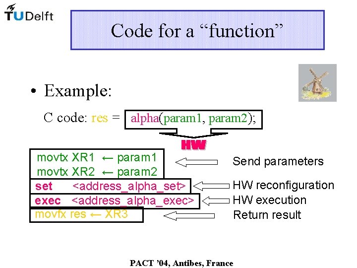 Code for a “function” • Example: C code: res = alpha(param 1, param 2);
