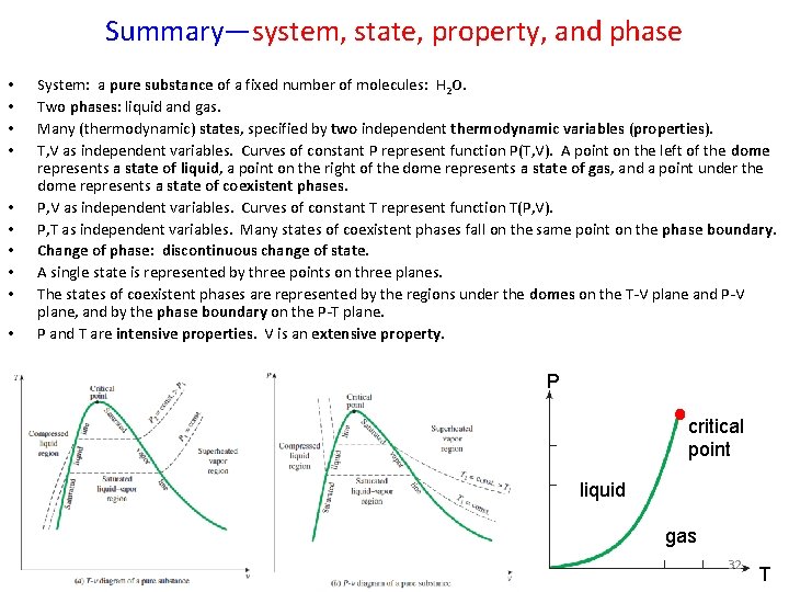 Summary—system, state, property, and phase • • • System: a pure substance of a
