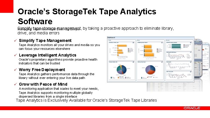 Oracle’s Storage. Tek Tape Analytics Software Simplify tape storage management, by taking a proactive