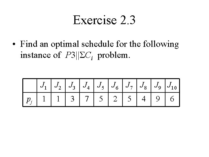 Exercise 2. 3 • Find an optimal schedule for the following instance of P Exercise 2. 3 • Find an optimal schedule for the following instance of P