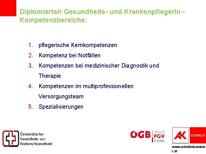 Diplomierte/r Gesundheits- und Krankenpfleger. In Kompetenzbereiche: 1. pflegerische Kernkompetenzen 2. Kompetenz bei Notfällen 3.