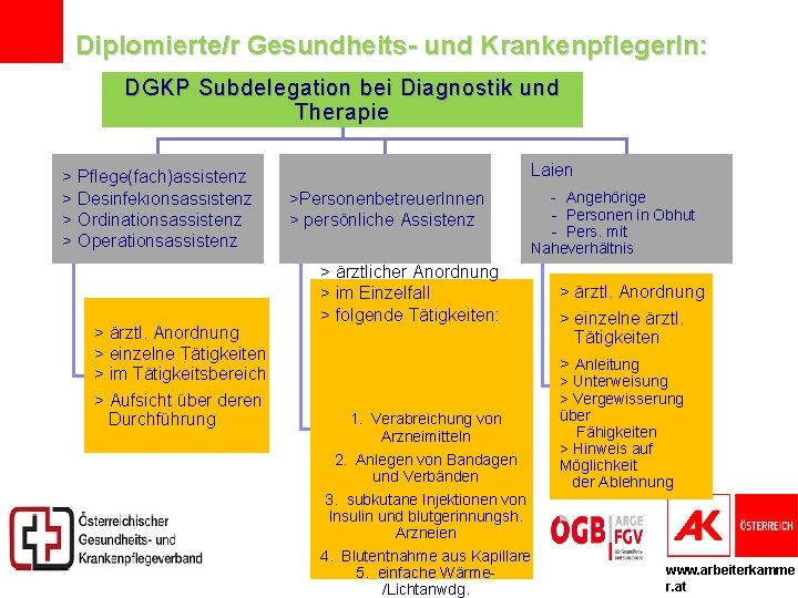 Diplomierte/r Gesundheits- und Krankenpfleger. In: DGKP Subdelegation bei Diagnostik und Therapie > Pflege(fach)assistenz >