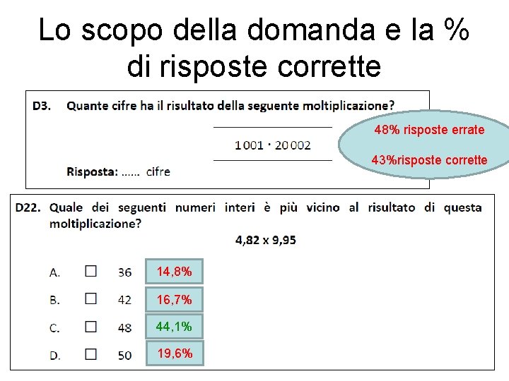 Lo scopo della domanda e la % di risposte corrette 48% risposte errate 43%risposte