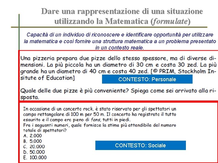 Dare una rappresentazione di una situazione utilizzando la Matematica (formulate) Capacità di un individuo