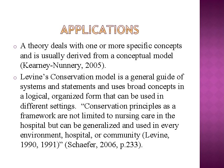 o o A theory deals with one or more specific concepts and is usually