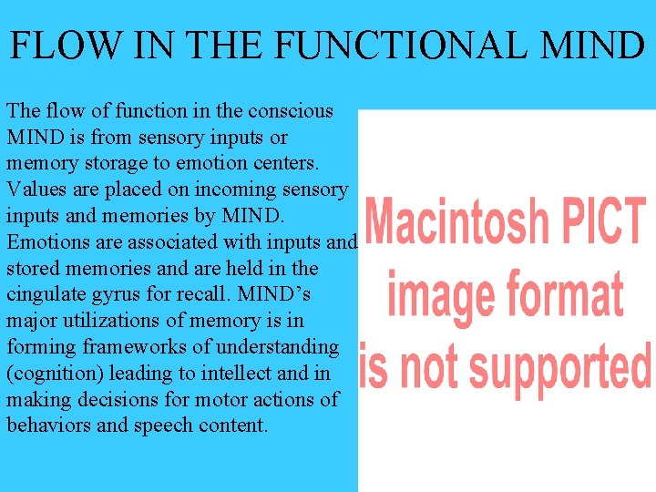 FLOW IN THE FUNCTIONAL MIND The flow of function in the conscious MIND is