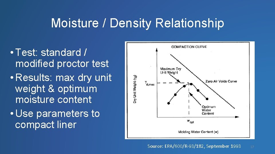 Moisture / Density Relationship • Test: standard / modified proctor test • Results: max