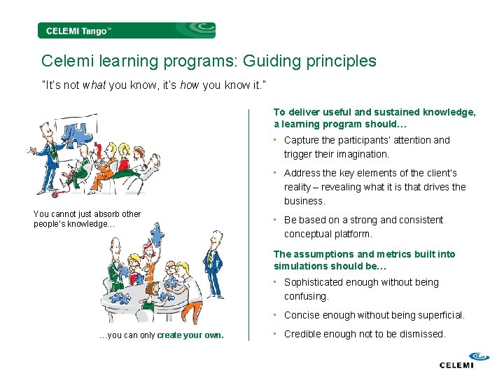 Celemi learning programs: Guiding principles “It’s not what you know, it’s how you know
