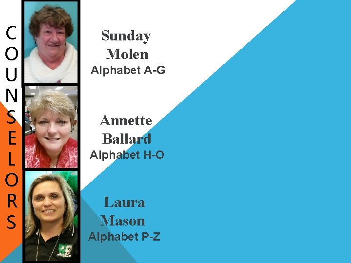 C O U N S E L O R S Sunday Molen Alphabet A-G