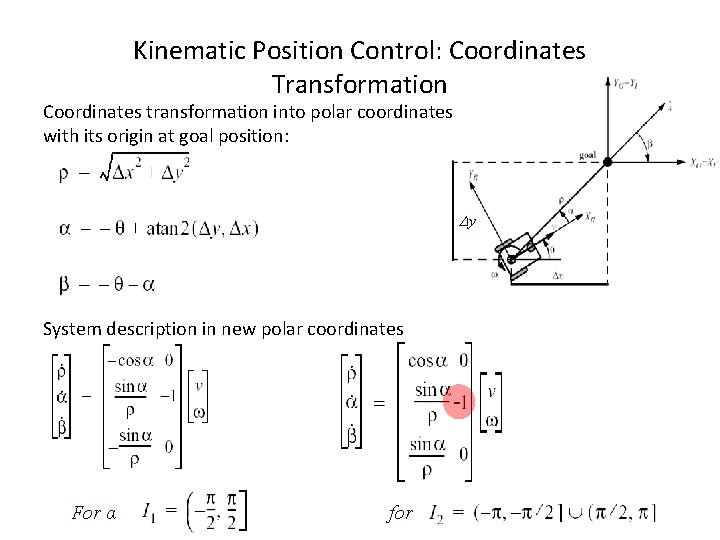 Kinematic Position Control: Coordinates Transformation Coordinates transformation into polar coordinates with its origin at