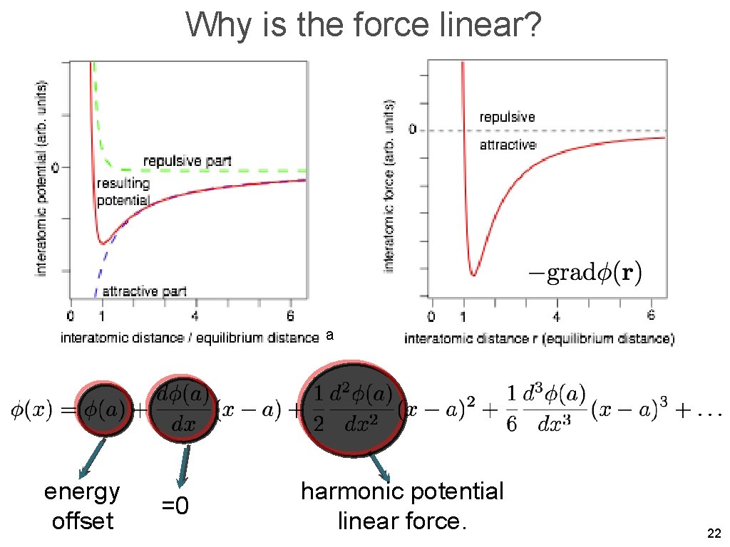 Why is the force linear? a energy offset =0 harmonic potential linear force. 22
