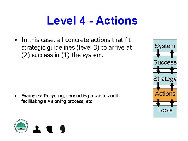 Level 4 - Actions • In this case, all concrete actions that fit strategic