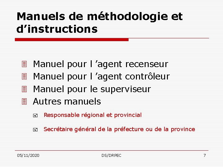 Manuels de méthodologie et d’instructions 3 3 Manuel pour l ’agent recenseur Manuel pour