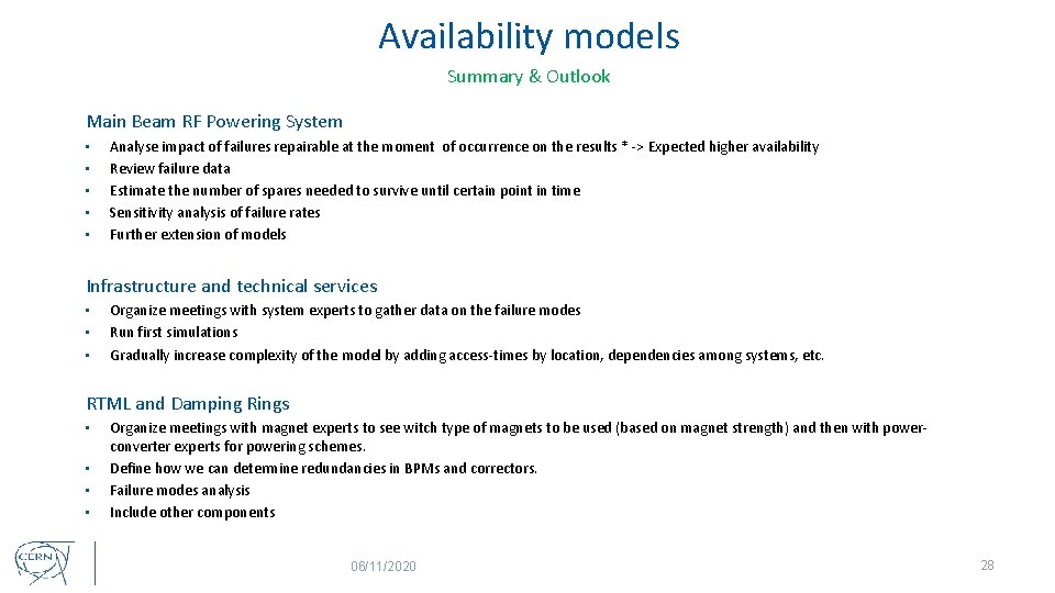 Availability models Summary & Outlook Main Beam RF Powering System • • • Analyse