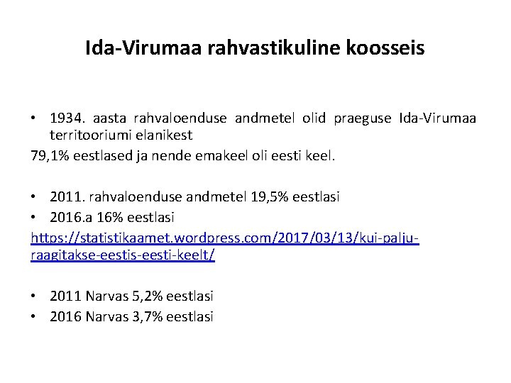 Ida-Virumaa rahvastikuline koosseis • 1934. aasta rahvaloenduse andmetel olid praeguse Ida-Virumaa territooriumi elanikest 79,