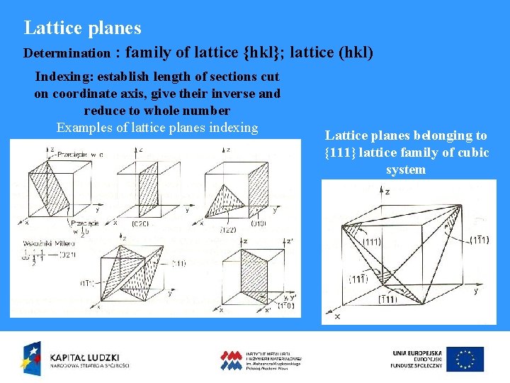 Lattice planes Determination : family of lattice {hkl}; lattice (hkl) Indexing: establish length of