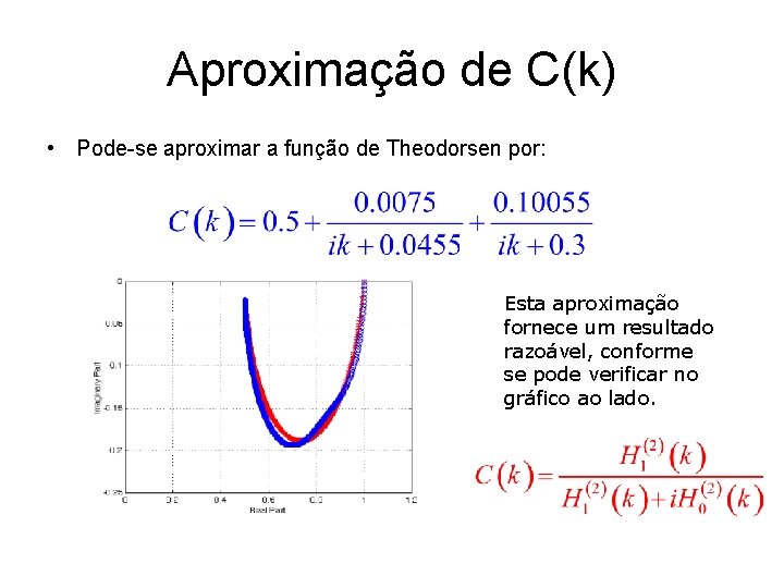 Aproximação de C(k) • Pode-se aproximar a função de Theodorsen por: Esta aproximação fornece