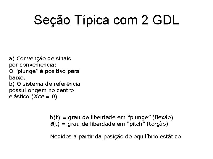 Seção Típica com 2 GDL a) Convenção de sinais por conveniência: O “plunge” é