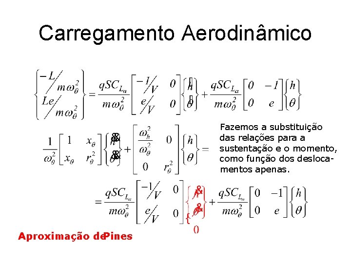 Carregamento Aerodinâmico Fazemos a substituição das relações para a sustentação e o momento, como