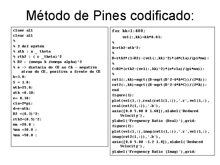Método de Pines codificado: close all clear all % % 2 dof system %