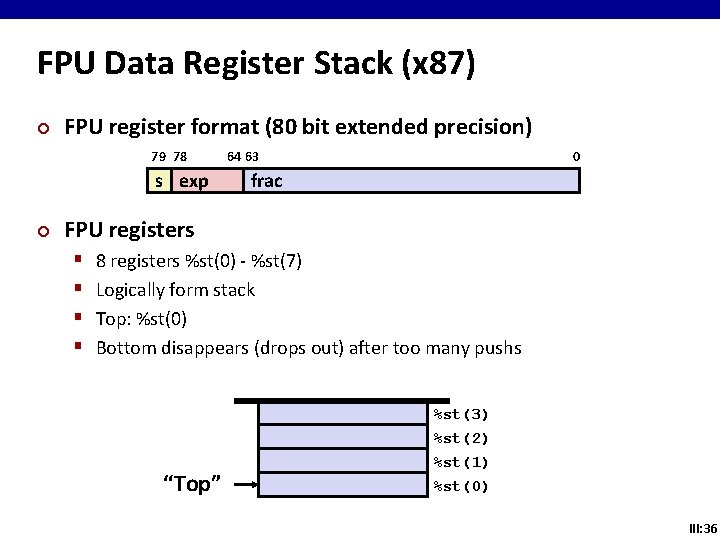 FPU Data Register Stack (x 87) ¢ FPU register format (80 bit extended precision)