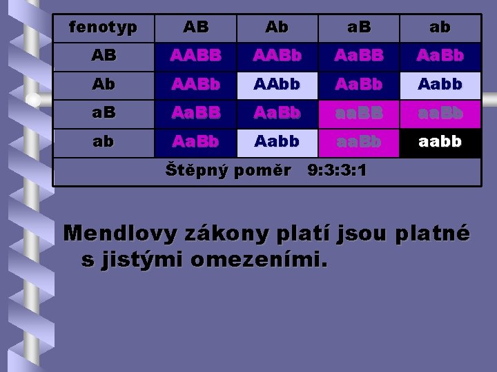 fenotyp AB Ab a. B ab AB AABb Aa. BB Aa. Bb Ab AABb