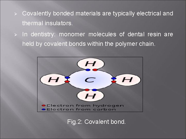 Ø Covalently bonded materials are typically electrical and thermal insulators. Ø In dentistry: monomer